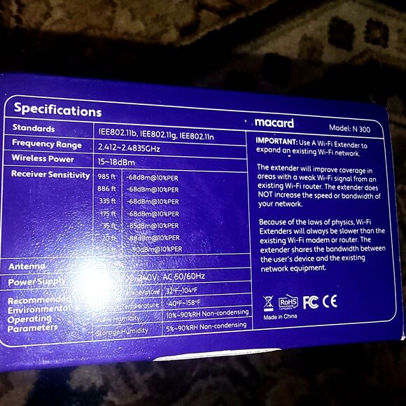 WiFi Range Extender 300Mbps Model N300 New in box 802.11 ac & b/g/n wifi devices - Picture 3 of 10